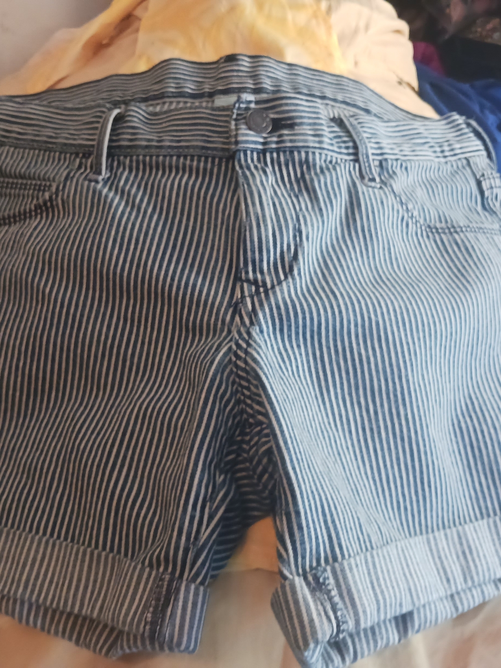 Old Navy Blue and White Striped Jean Shorts